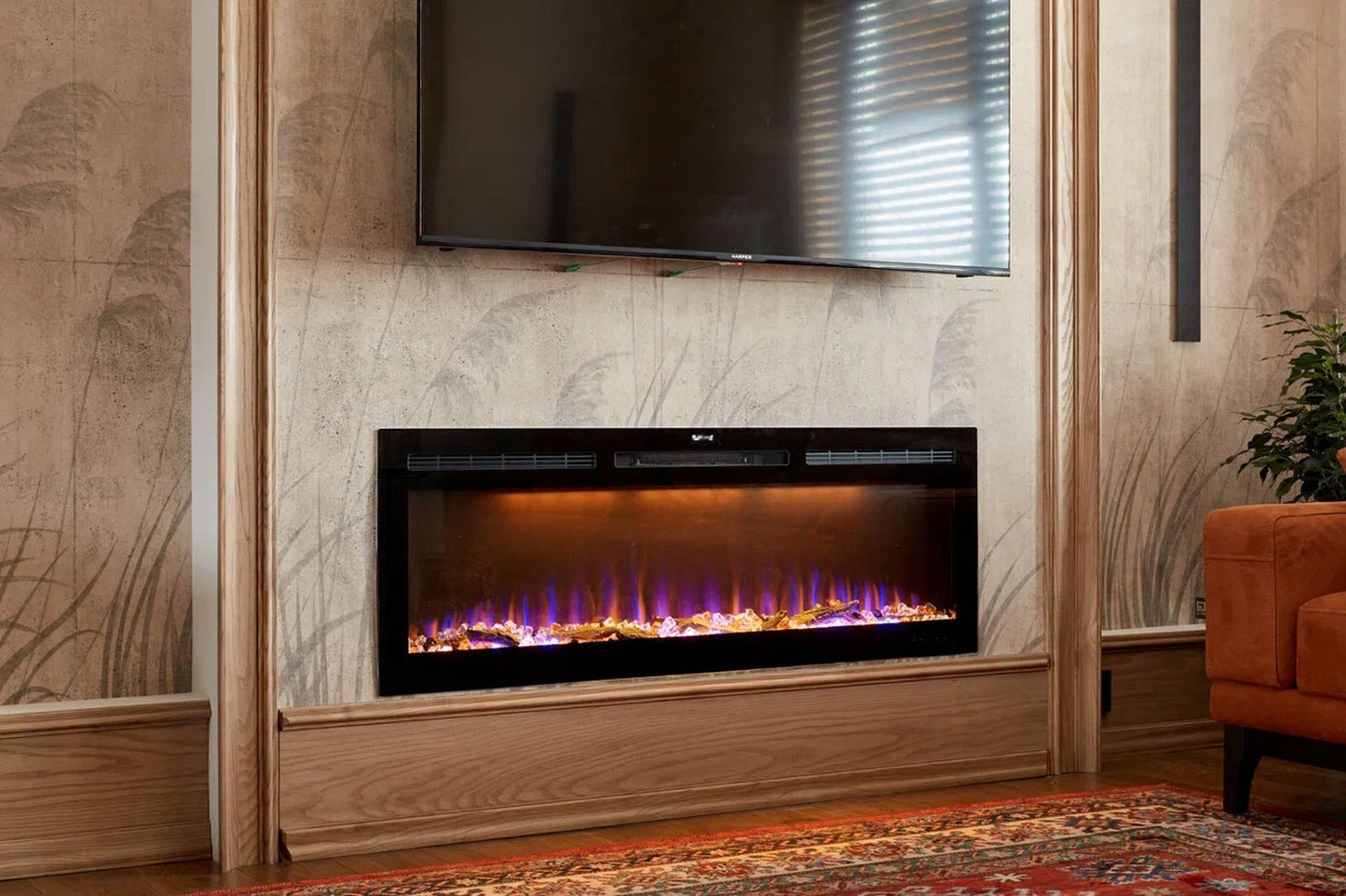 Mystflame Crystal 60 Wi-Fi - chimenea eléctrica de pared con calefacción de 1,5 metros de largo.