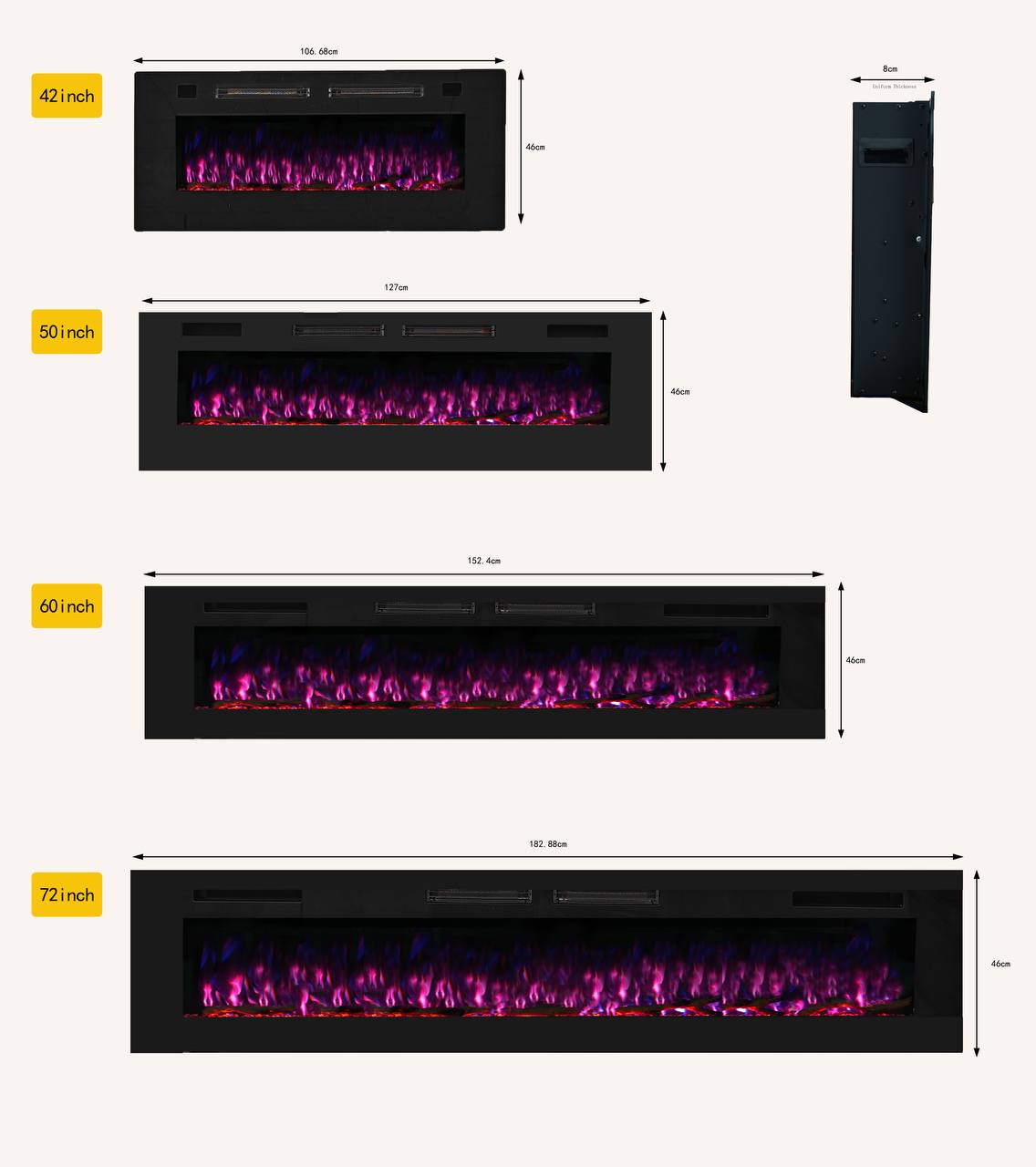 Mystflame Crystal 72 WiFi Camino Elettrico da Parete (LxAxP) 1829x460x81 mm