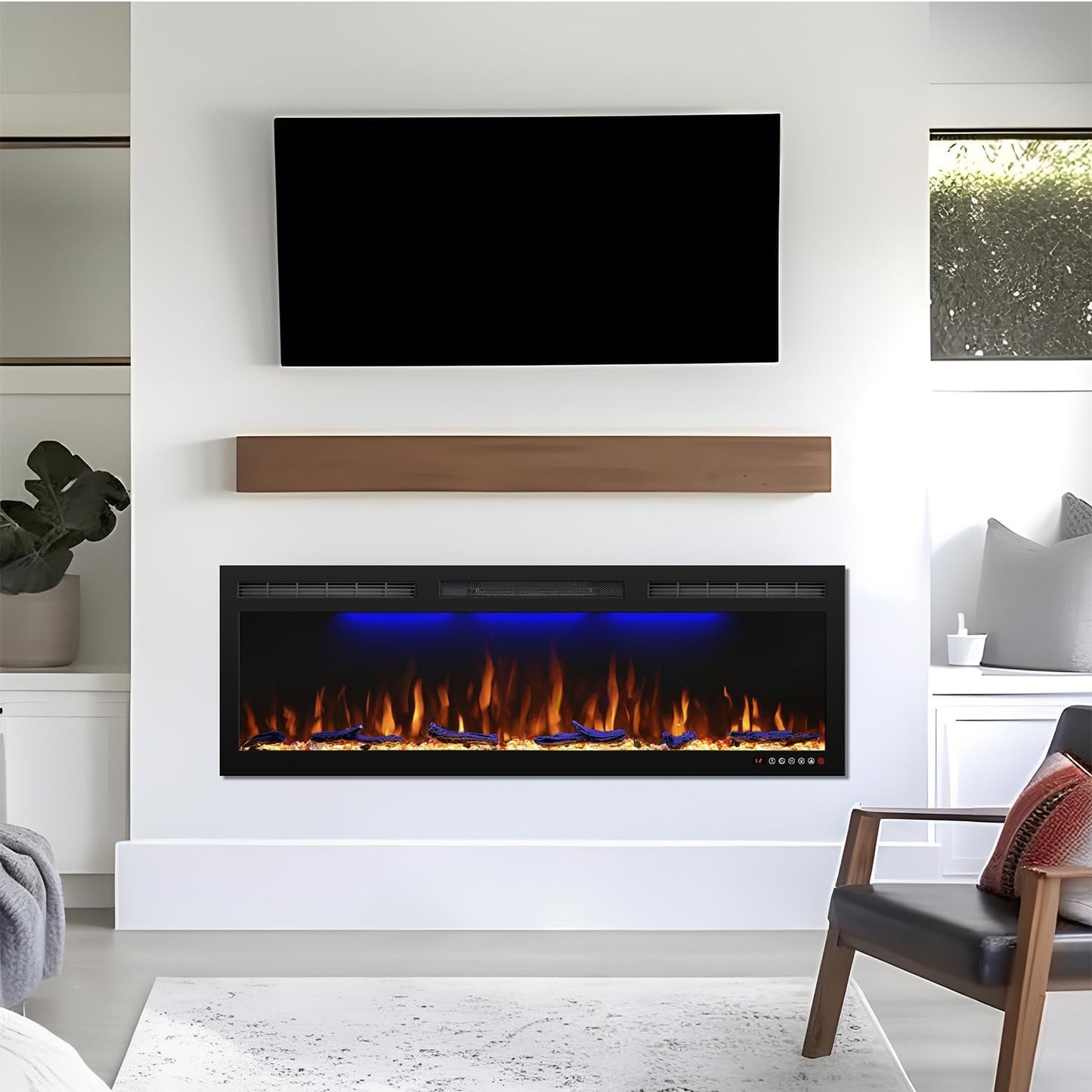 Chimenea eléctrica Crystal 50 Wi-Fi. Chimenea eléctrica montada en la pared de 1,2 metros de ancho.