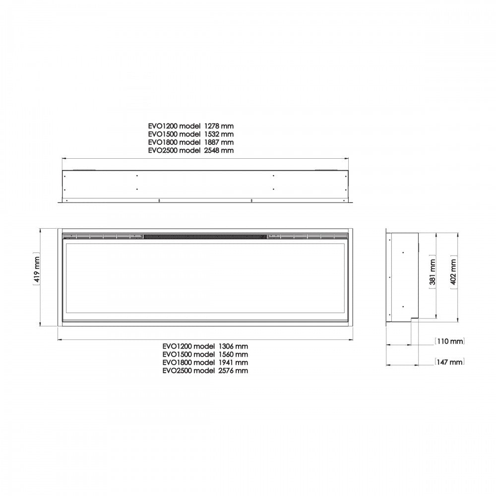 Dimplex Ignite Evolve 60 EVO1500 chimenea eléctrica lineal empotrable (AnxAlxPr) 1560x419x147 mm