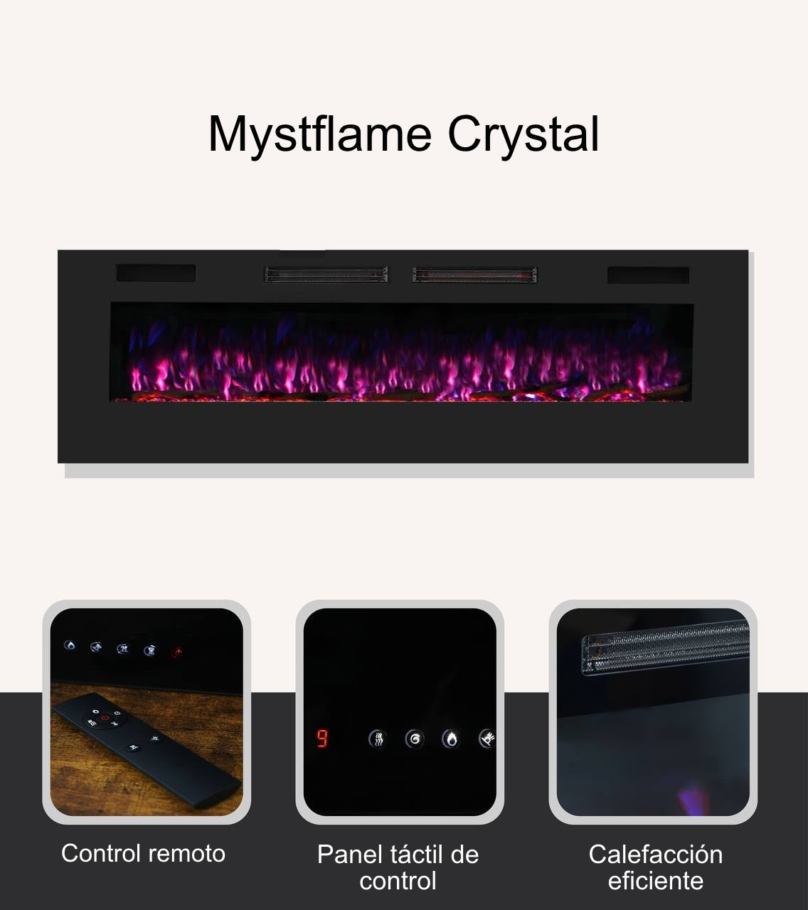 Mystflame Crystal 42 WiFi Chimenea Eléctrica de Pared (AnxAlxPr) 1068x460x81 mm