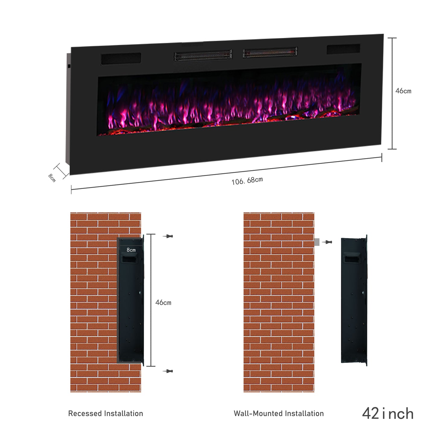 Mystflame Crystal 42 WiFi Chimenea Eléctrica de Pared (AnxAlxPr) 1068x460x81 mm