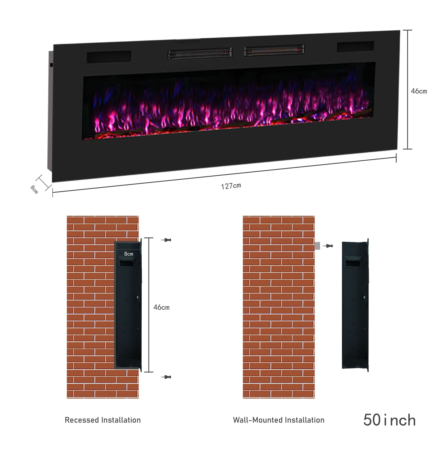 Mystflame Crystal 50 WiFi Chimenea Eléctrica de Pared (AnxAlxPr) 1270x460x81 mm