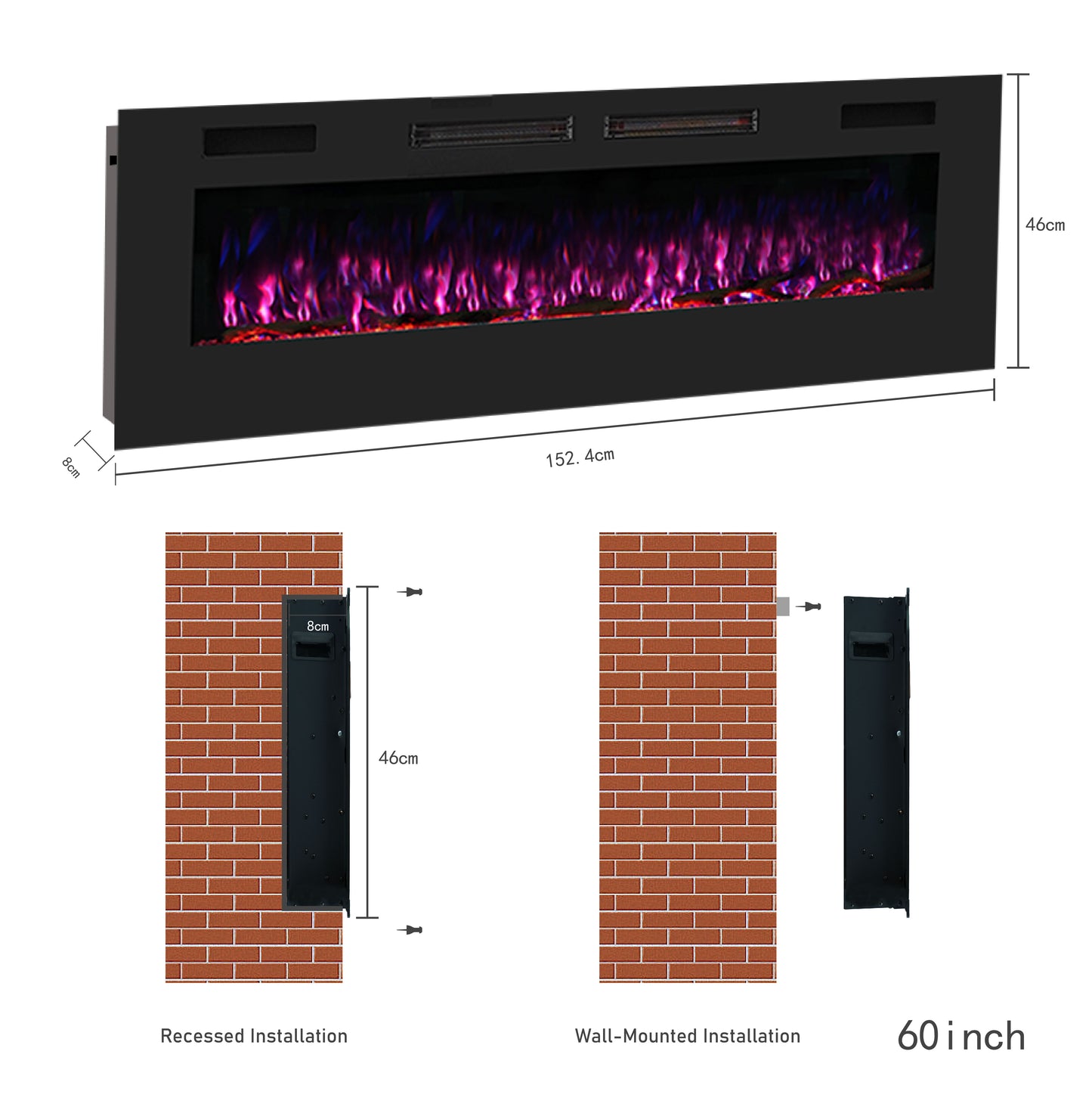Mystflame Crystal 60 WiFi Chimenea Eléctrica de Pared (AnxAlxPr) 1524x460x81 mm
