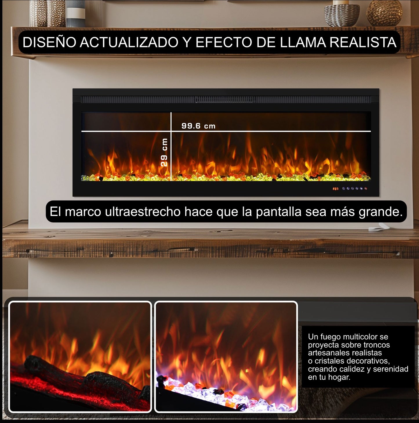 Características de la chimenea eléctrica decorativa de pared Mystflame 3D Perla 42.