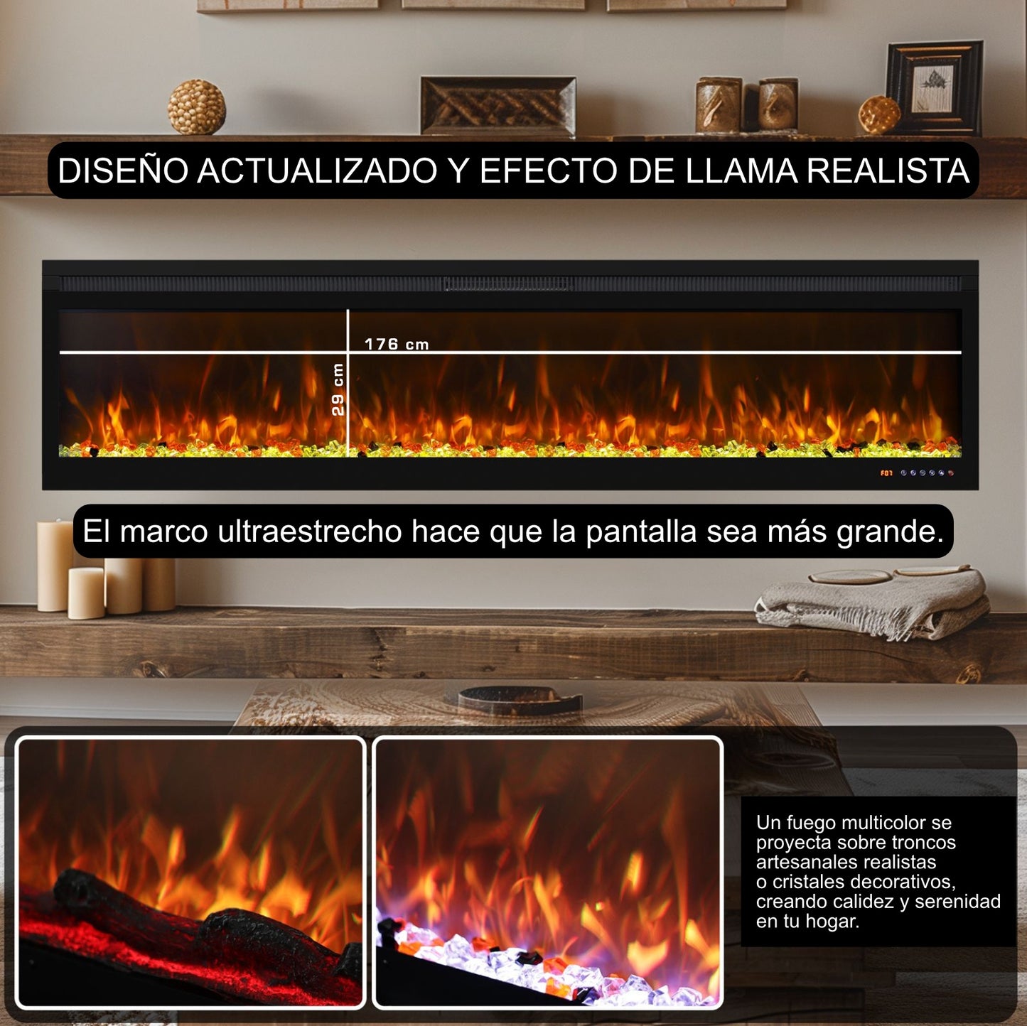 Chimenea eléctrica Mystflame 3D Perla 72. Chimenea eléctrica asequible y realista.
