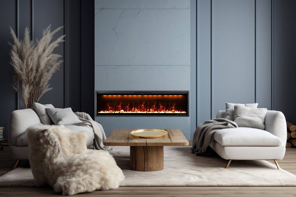 Foto de la chimenea eléctrica Mystflame Crystal 50 Wi-Fi en la pared.