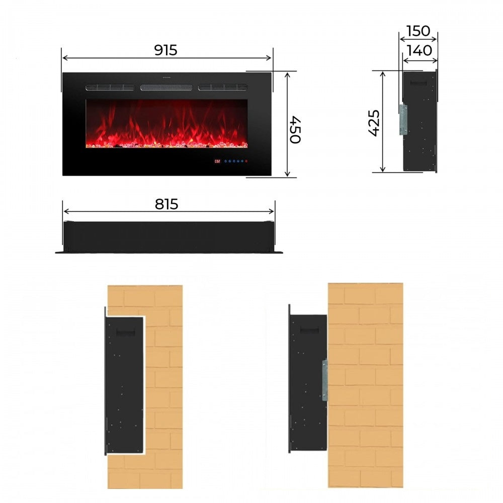 Dimensiones de la chimenea eléctrica Mystflame Galaxy 36