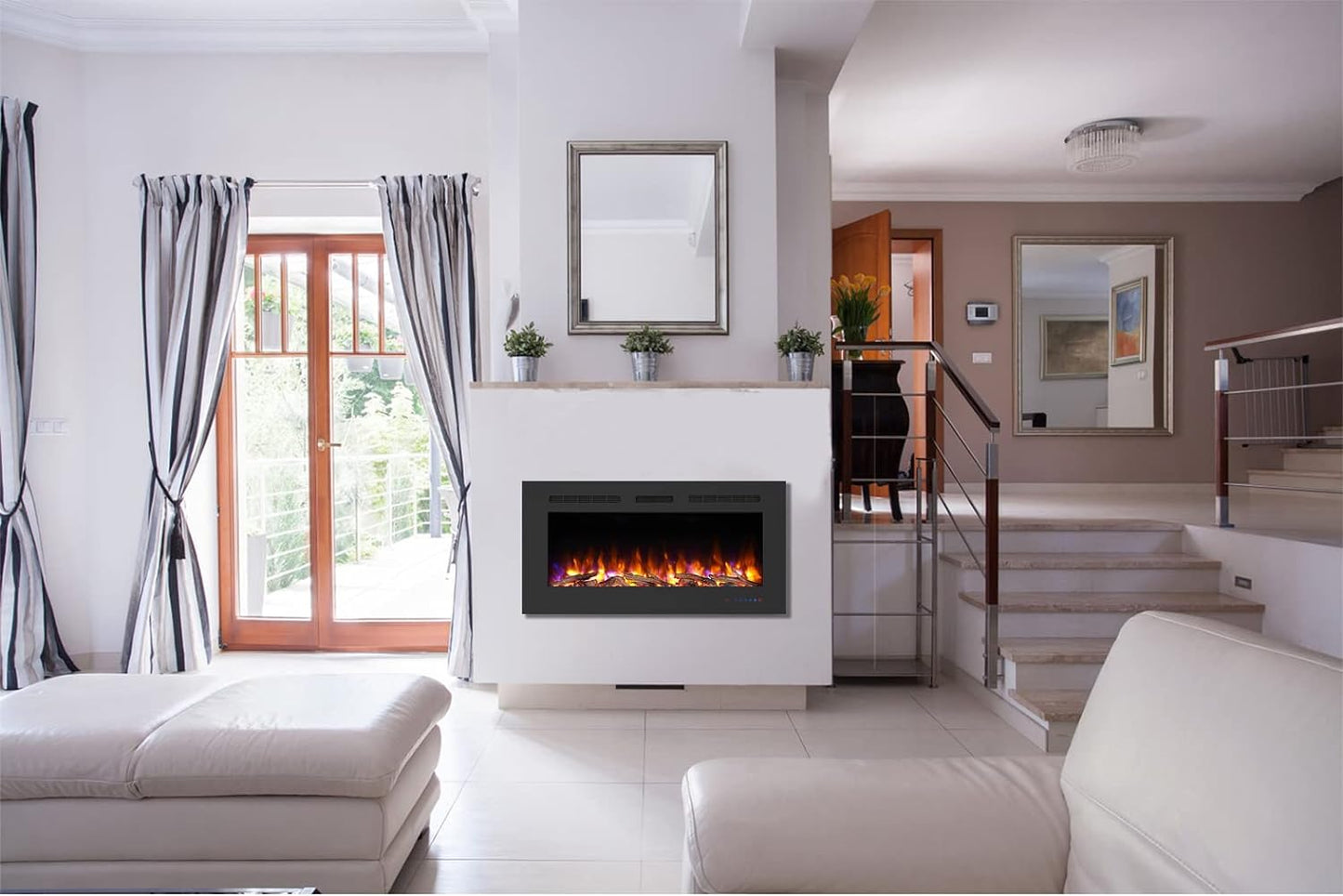 Chimenea eléctrica de pared compacta y económica para el salón. Mystflame Galaxy.
