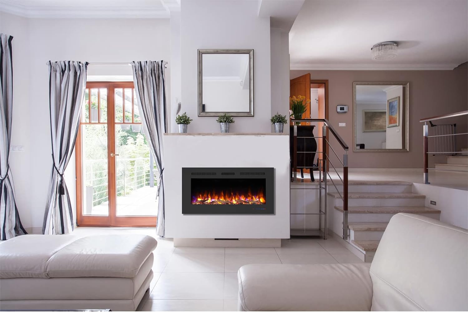 Chimenea eléctrica de pared compacta y económica para el salón. Mystflame Galaxy.