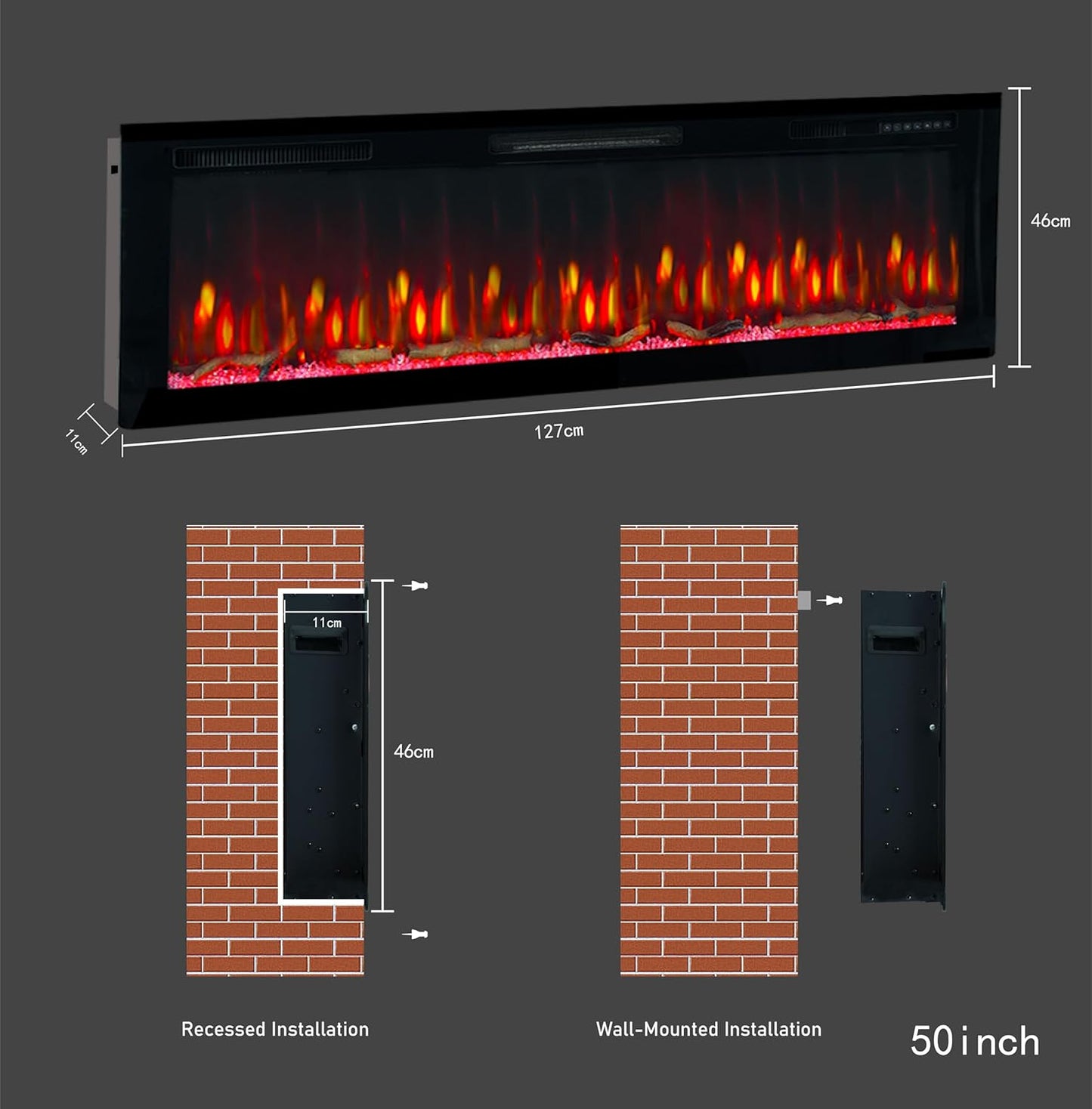 Weka Fireplace E50 Chimenea Eléctrica de Pared (AnxAlxPr) 1270x460x113 mm