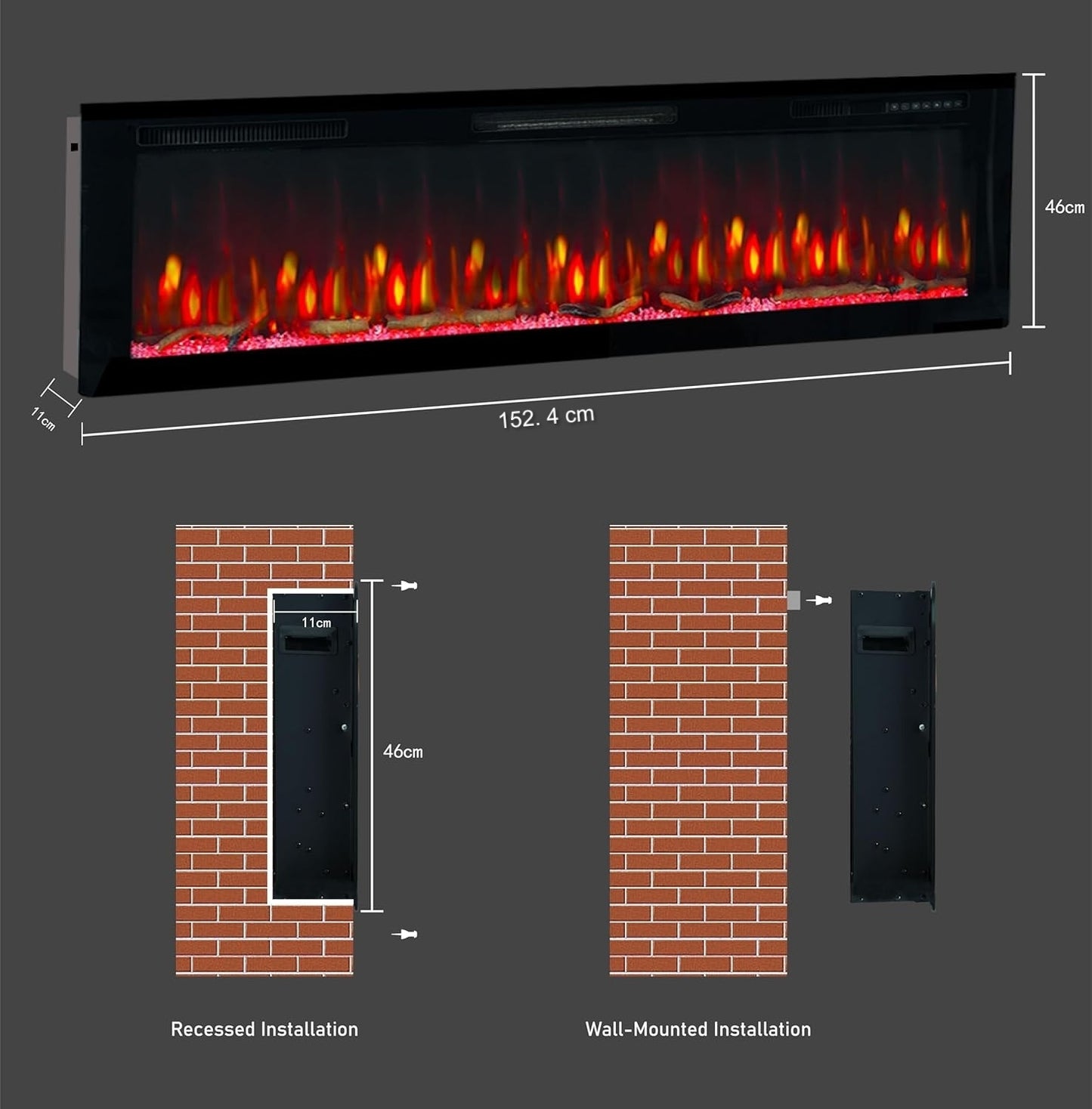 Weka Fireplace E60 Chimenea Eléctrica de Pared (AnxAlxPr) 1524x460x113 mm