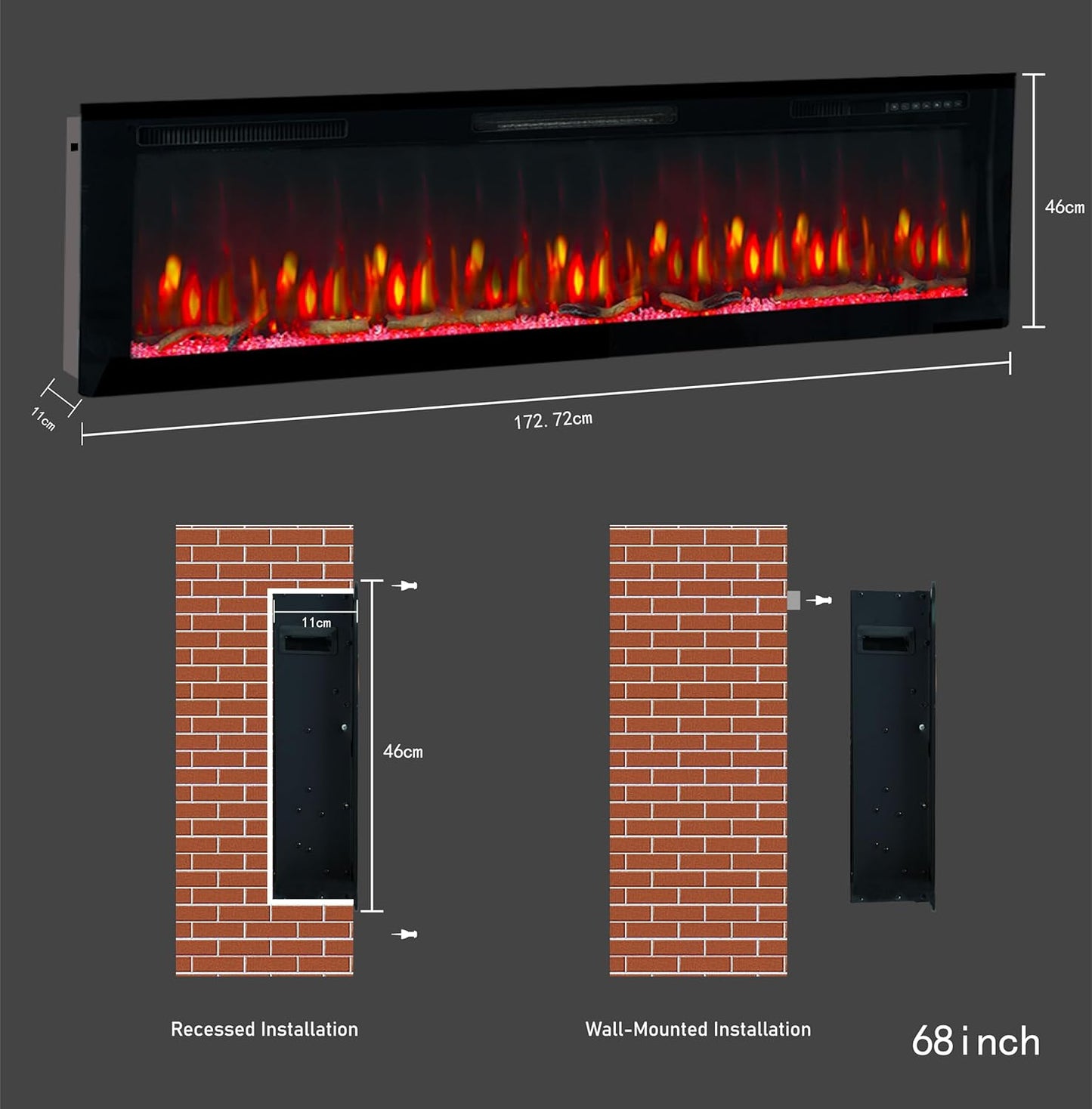 Dimensiones de la chimenea eléctrica Mystflame Weka E68