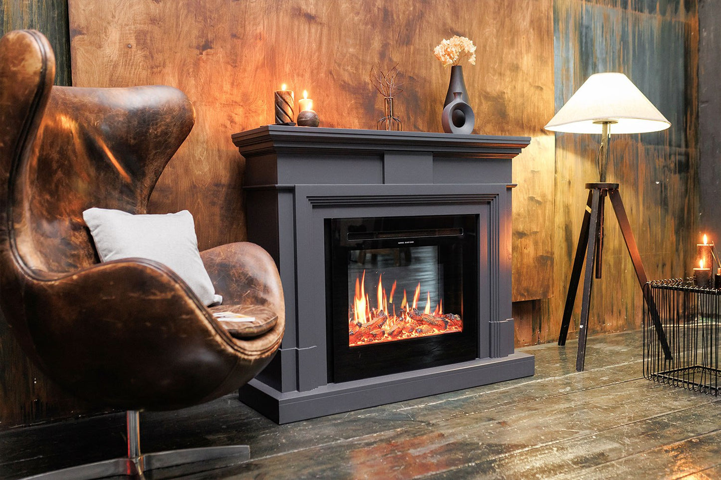 Mystflame V-Art 25: chimenea eléctrica con troncos y la visualización de llama más realista. Chimenea eléctrica con calefacción y sonido.