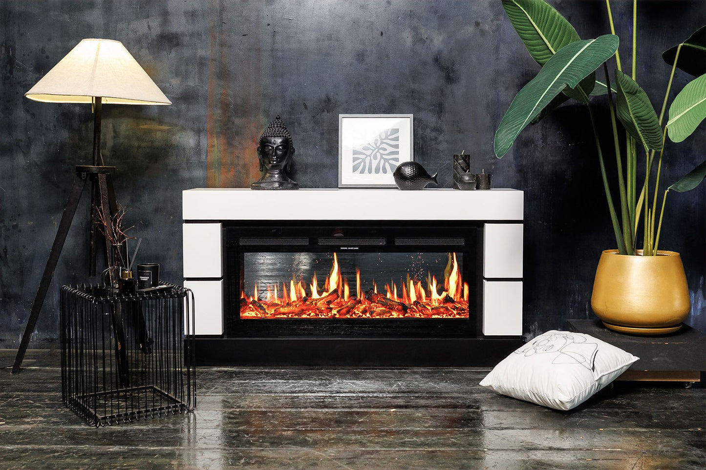Mystflame V-Art 40 chimenea eléctrica de 1 metro de ancho con marco decorativo de madera. La chimenea eléctrica más realista con imitación de troncos.