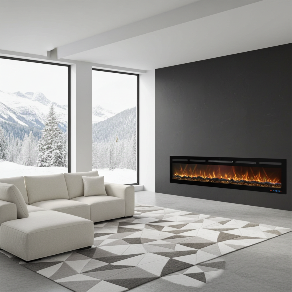Chimenea eléctrica con sonido y calefacción Galaxy 72 Pro New WiFi en el salón