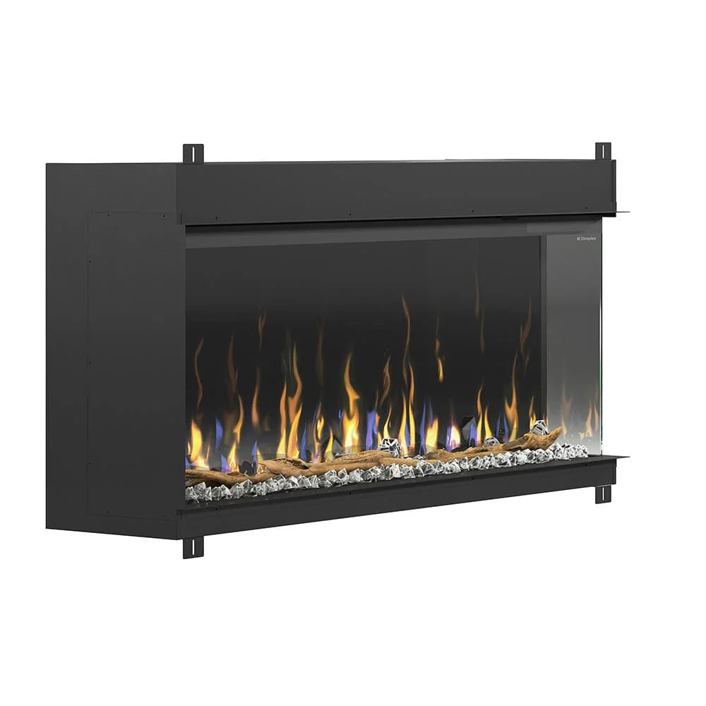 Foto de la chimenea eléctrica Dimplex Ignite Bold 60 con un panel lateral de vidrio.