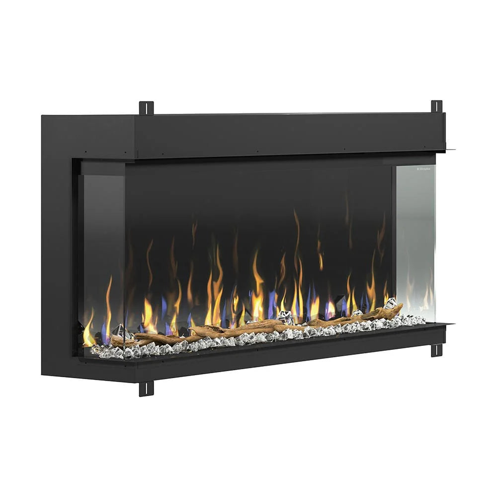 Chimenea eléctrica panorámica Dimplex Ignite Bold 60 con paneles laterales de vidrio.