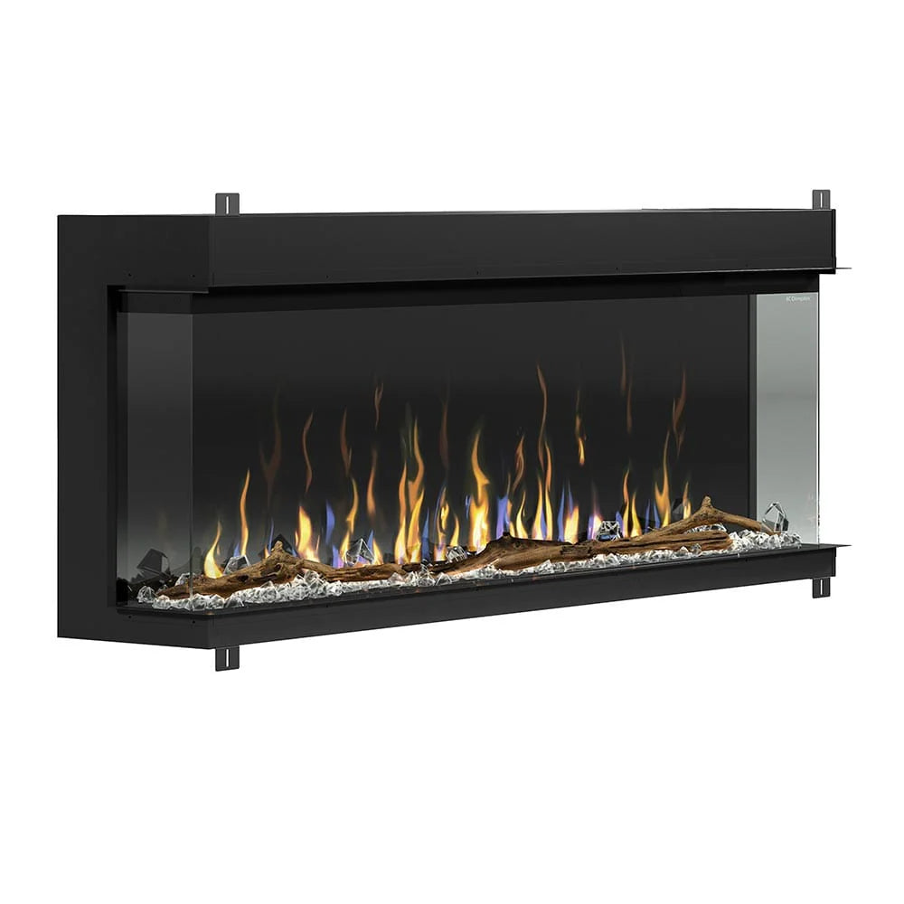 Foto de la chimenea eléctrica Dimplex Ignite Bold 74 con paneles laterales de vidrio