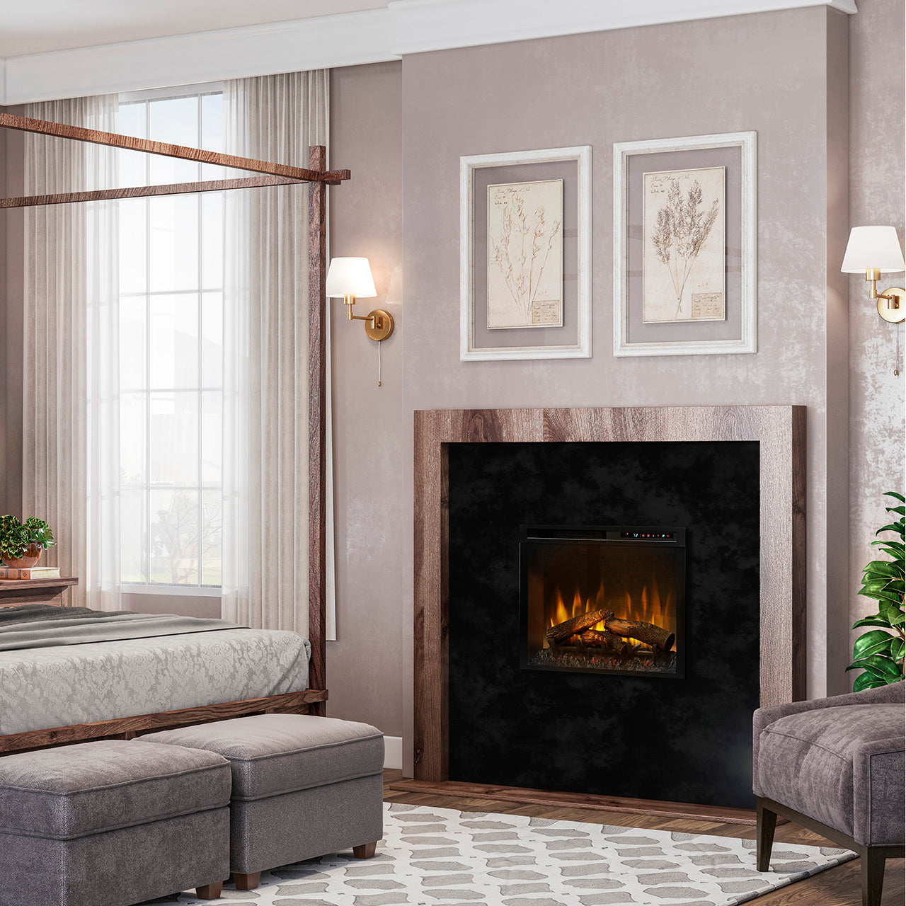 Chimenea eléctrica realista de diseño clásico Dimplex Firebox XHD28 en el salón