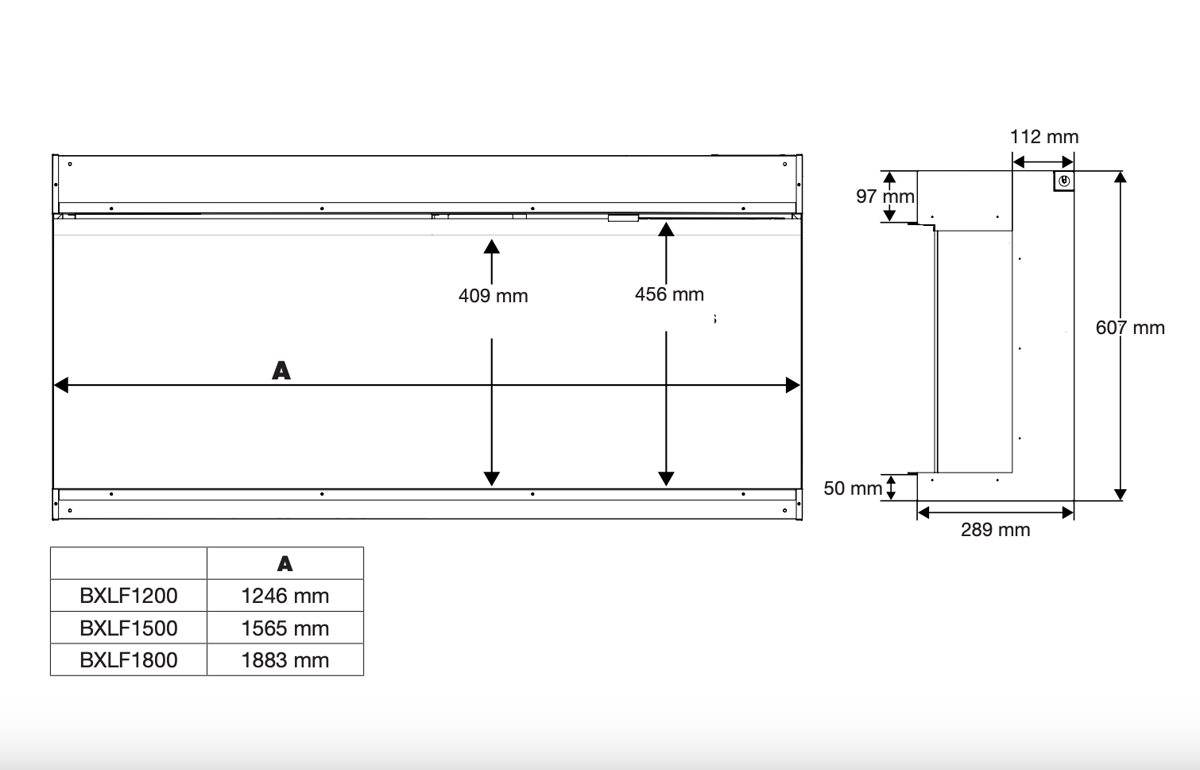 Dimensiones de la chimenea eléctrica Dimplex Ignite Bold 74