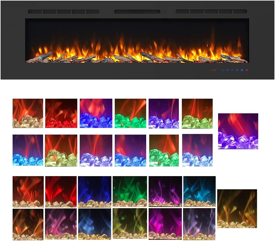 Chimenea eléctrica de pared Mystflame Galaxy con opción de selección de color de las llamas y iluminación LED de los cristales y troncos decorativos.
