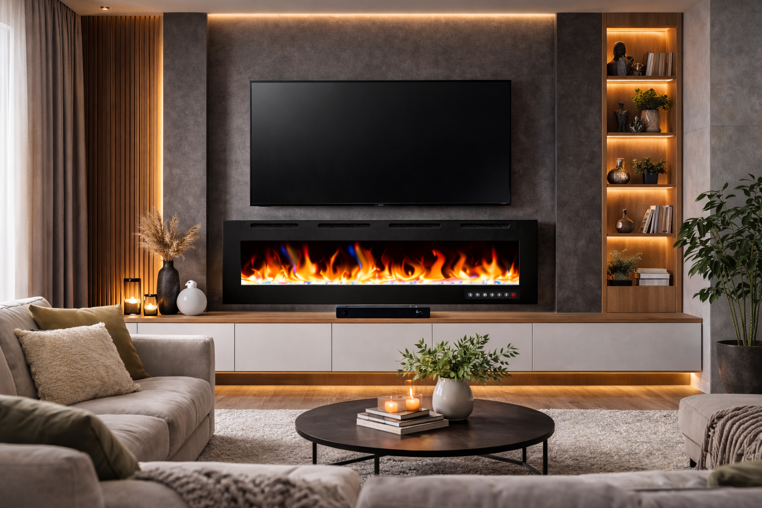 Chimenea eléctrica Mystflame Crystal New WiFi en el interior