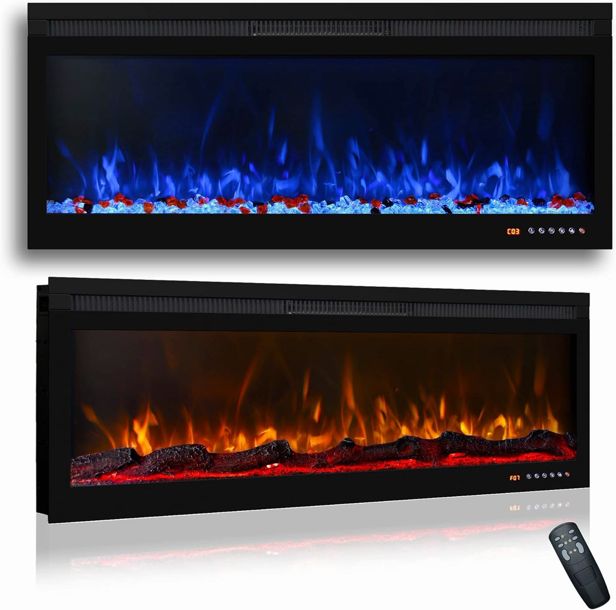 Chimenea eléctrica de pared Mystflame 3D Perla 50. Opción con leña y cristales.