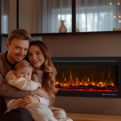Chimenea eléctrica decorativa de pared Mystflame 3D Perla 50 en el salón.
