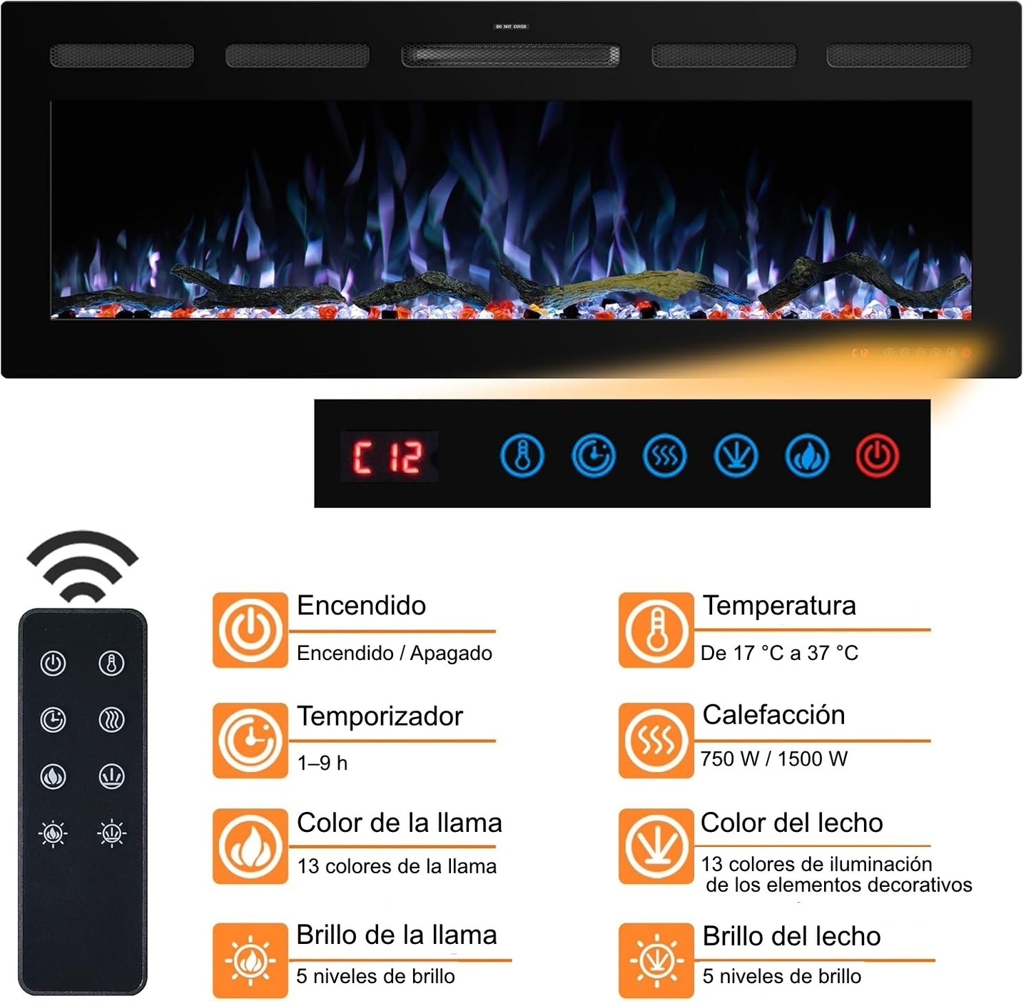 Funciones de la chimenea eléctrica de pared Mystflame Galaxy PRO WiFi