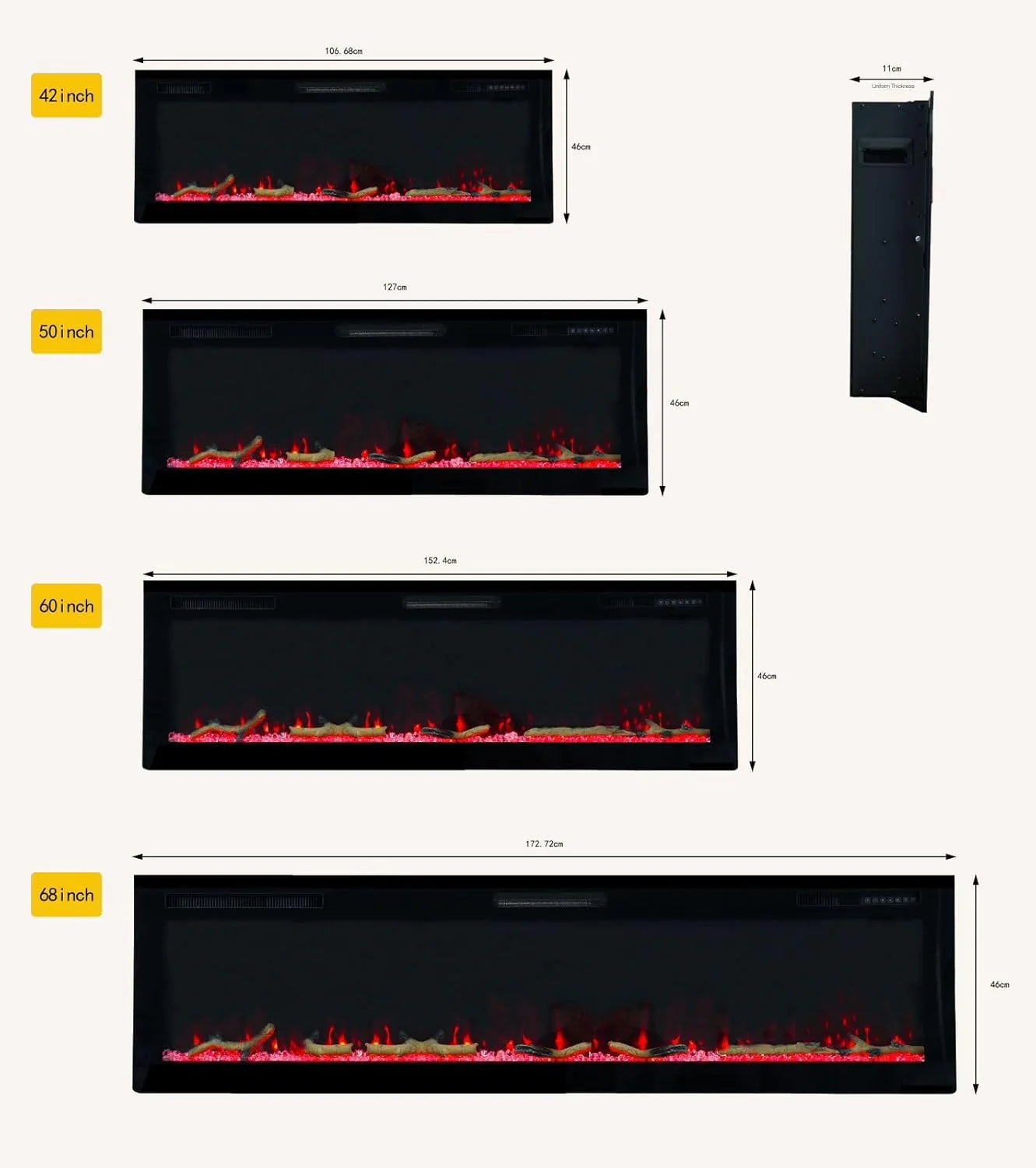 Weka Fireplace E42 WiFi Chimenea Eléctrica de Pared (AnxAlxPr) 1067x460x113 mm