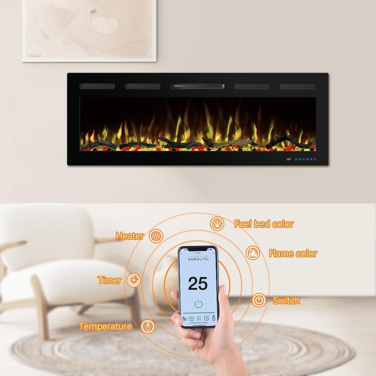 Control de la chimenea eléctrica Wi-Fi a través del teléfono móvil