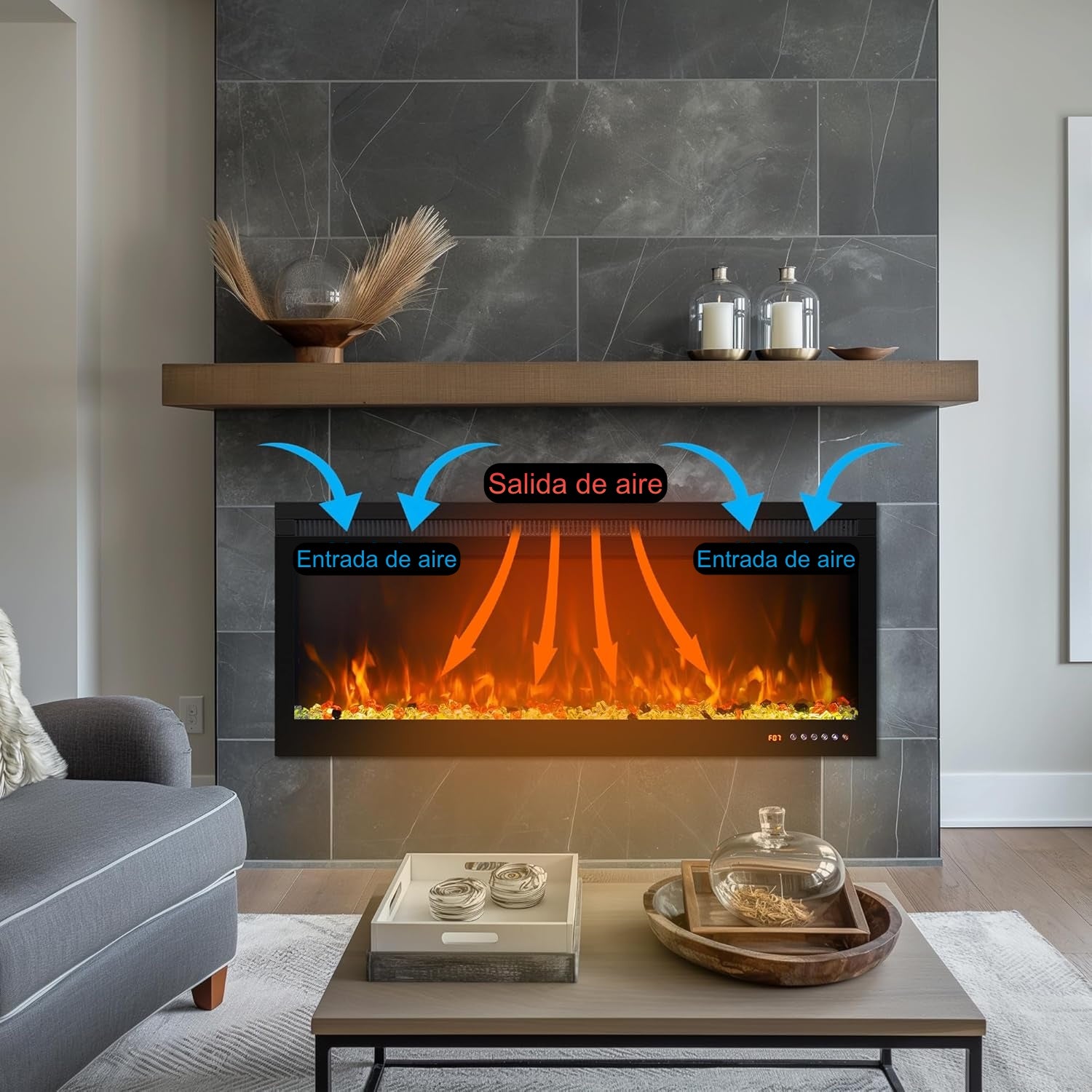 Cómo funciona la calefacción en la chimenea eléctrica Mystflame 3D Perla 50.