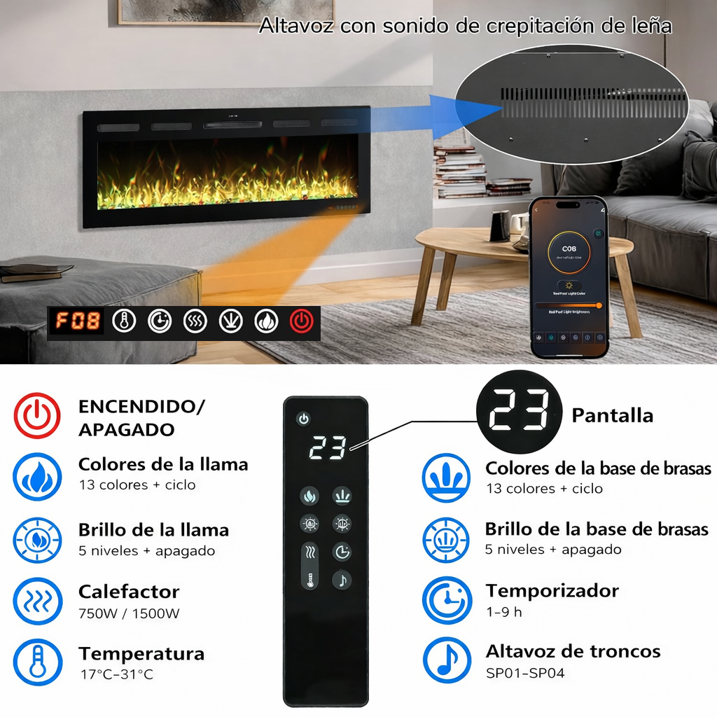 Funciones de la chimenea eléctrica Mystflame Galaxy Pro 36 NEW WiFi