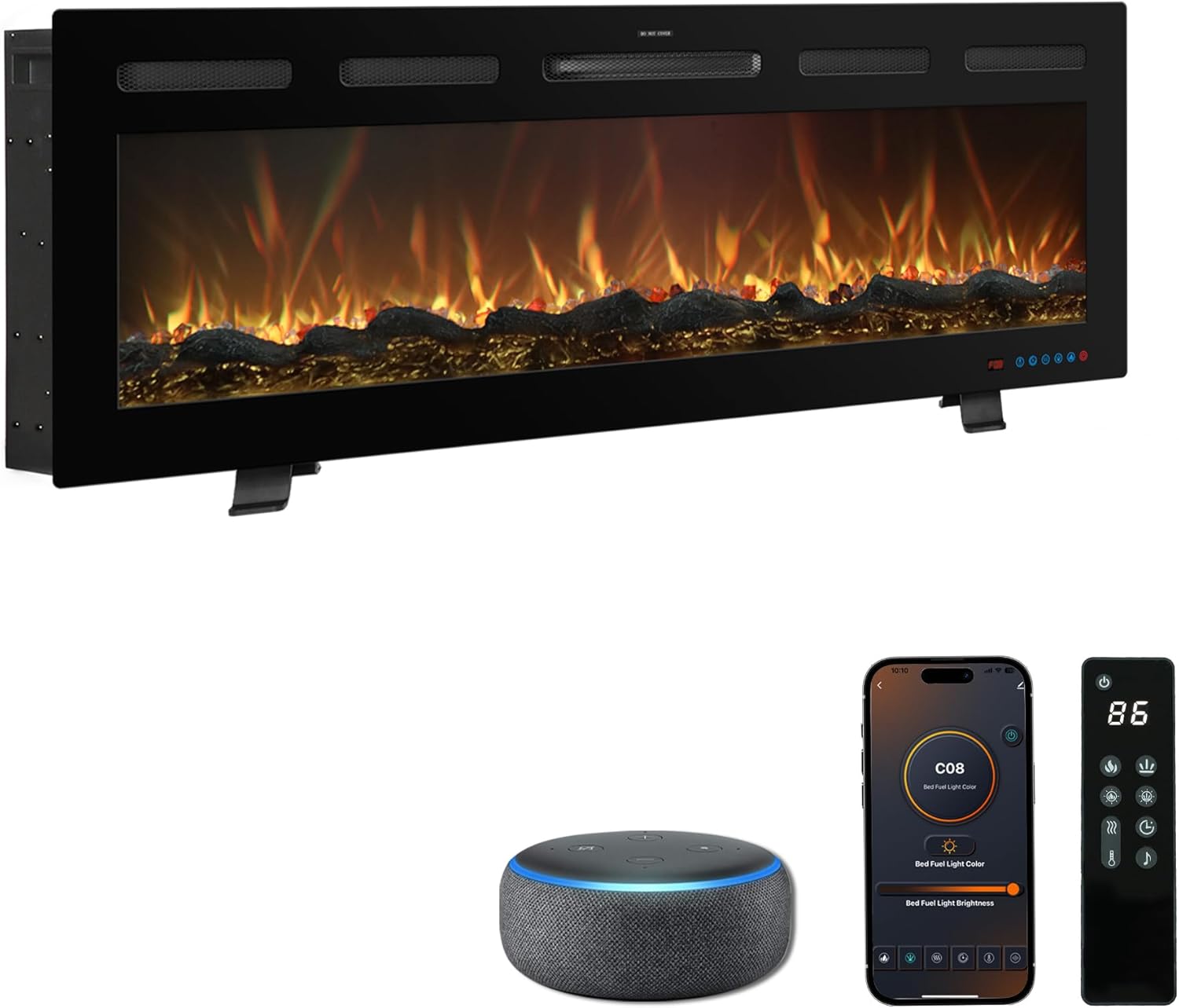 Chimenea eléctrica con sonido de crepitación, calefacción y patas Mystflame Galaxy Pro 50 NEW WiFi