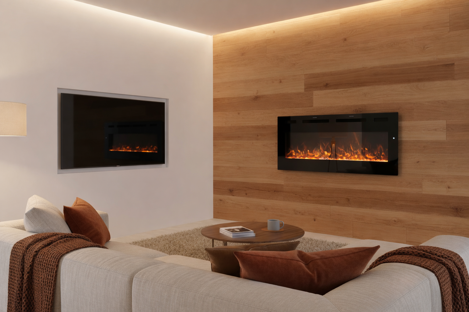 Chimenea eléctrica de pared barata Mystflame Crystal 42 New WiFi en el interior