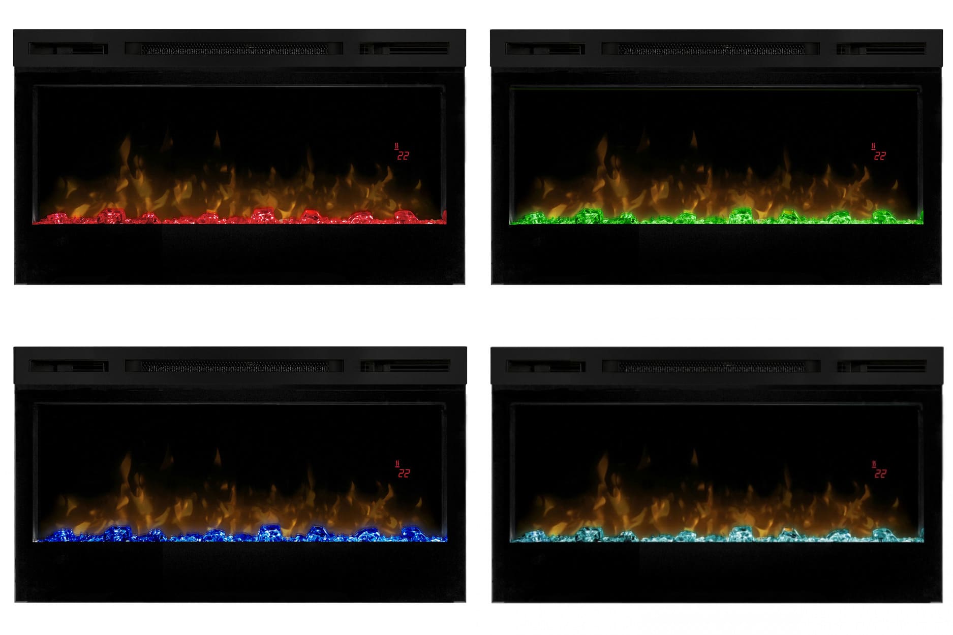 Iluminación multicolor de los cristales decorativos en Chimenea eléctrica Dimplex Optiflame Prism 34