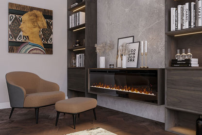 Chimenea eléctrica Dimplex Optiflame Prism 74 en portal de madera