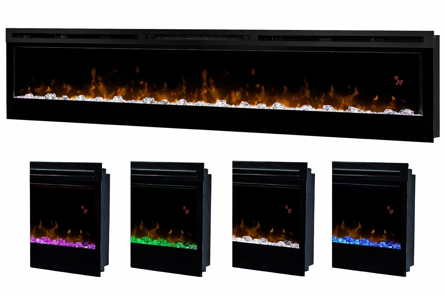 Chimenea eléctrica Dimplex Optiflame Prism 74 con iluminación multicolor de cristales decorativos