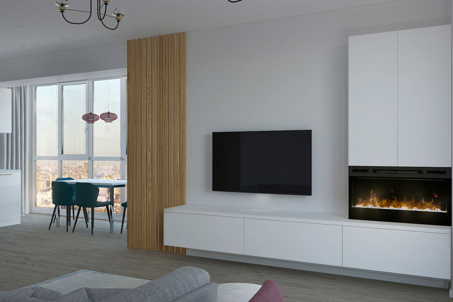 Chimenea eléctrica con calefacción empotrada en mueble – Dimplex Optiflame Prism 34 BLF3451