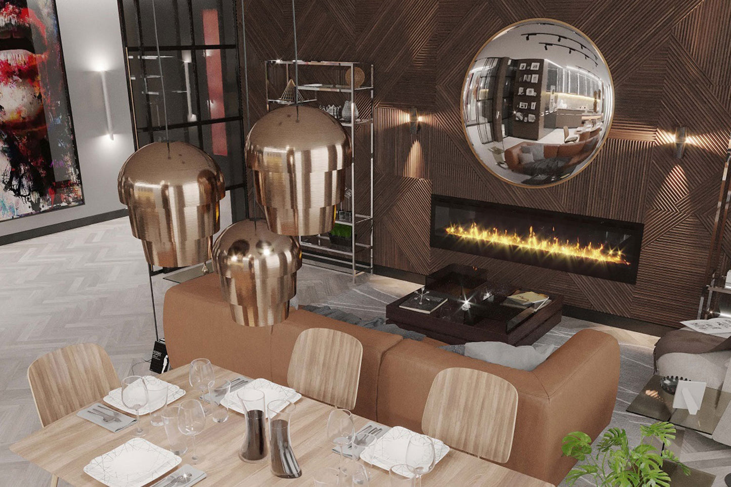 Chimenea eléctrica lineal Dimplex Optiflame Prism 74 BLF7451 en el interior de la sala de estar