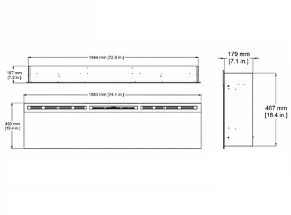Dimensiones de la chimenea eléctrica lineal Dimplex Optiflame Prism 74