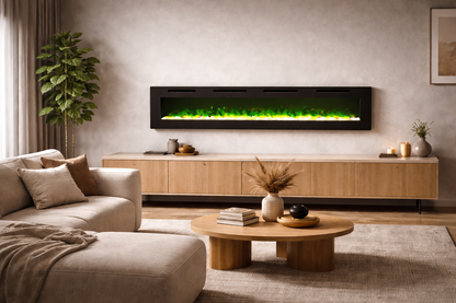 Chimenea eléctrica Mystflame Crystal 72 New WiFi instalada en un interior moderno – modelo EF72BR