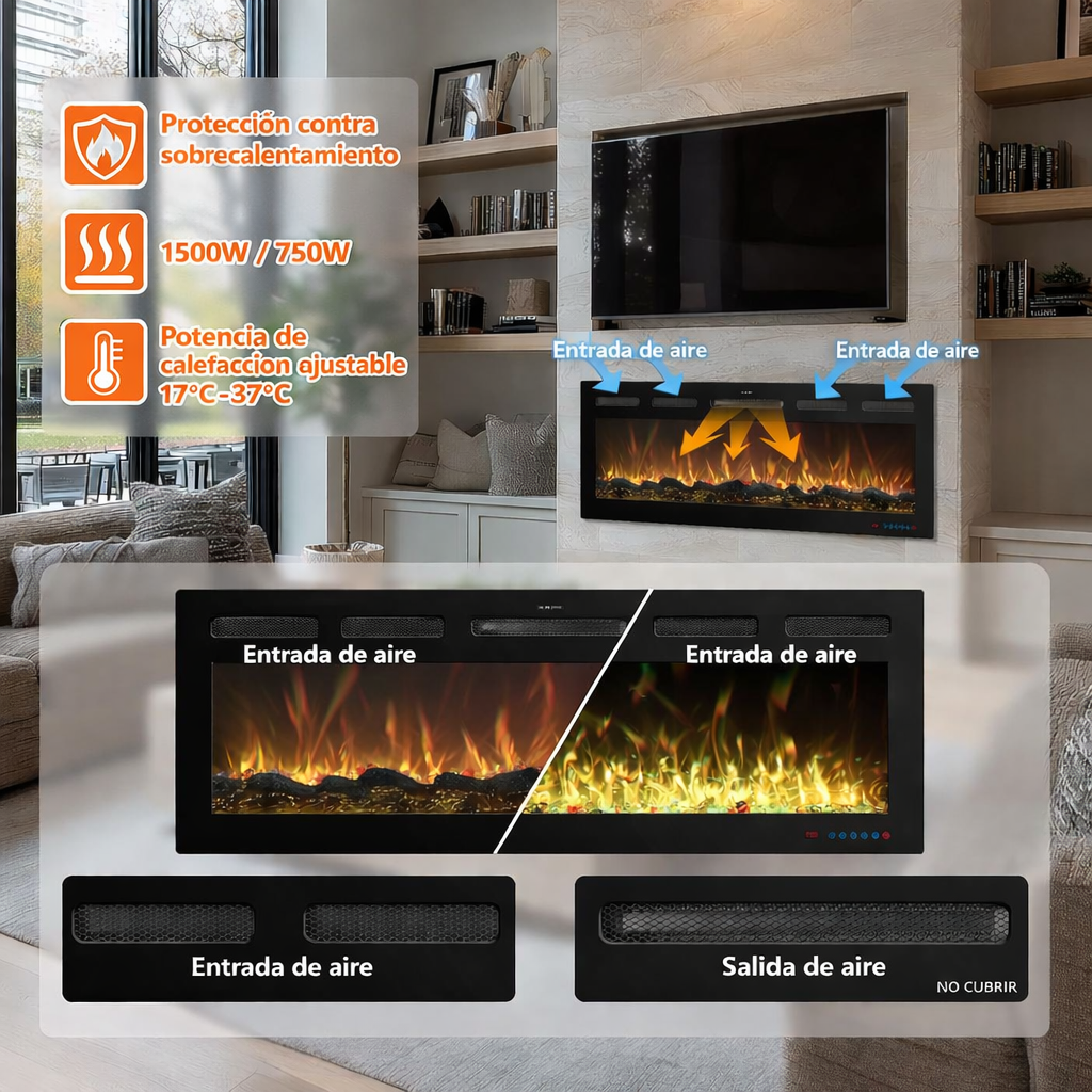 Función de calefacción en la chimenea eléctrica Mystflame Galaxy Pro 36 NEW WiFi