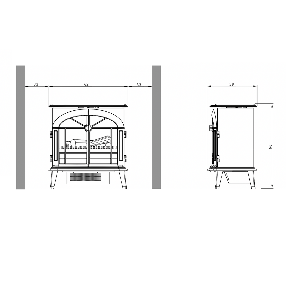 Dimensiones de la chimenea eléctrica Dimplex Stockbridge