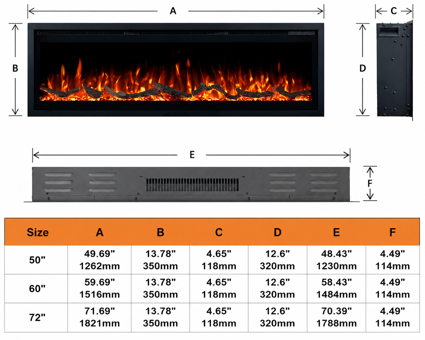 Weka Prisma 50 WiFi Chimenea Eléctrica Lineal (AnxAlxPr) 1262×350×118 mm
