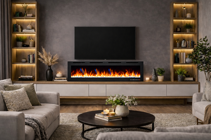 Chimenea eléctrica Mystflame Crystal 72 New WiFi en un interior moderno