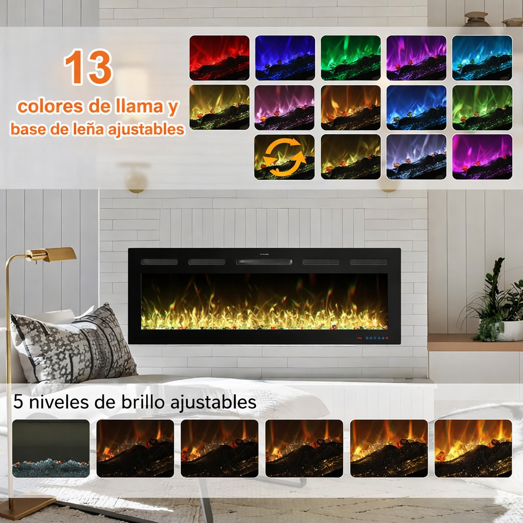 Llama multicolor e iluminación de los troncos en la chimenea eléctrica Mystflame Galaxy Pro 36 NEW WiFi