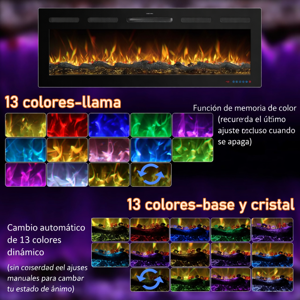 Función de selección del color de los troncos y cristales decorativos en la chimenea eléctrica Mystflame Galaxy 60 Pro NEW WiFi